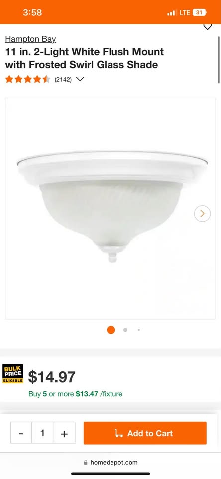 Brand New Hampton Bay 11 in. 2-Light White Flush Mount with Frosted Swirl Glass Shade Lights - Set of 4
