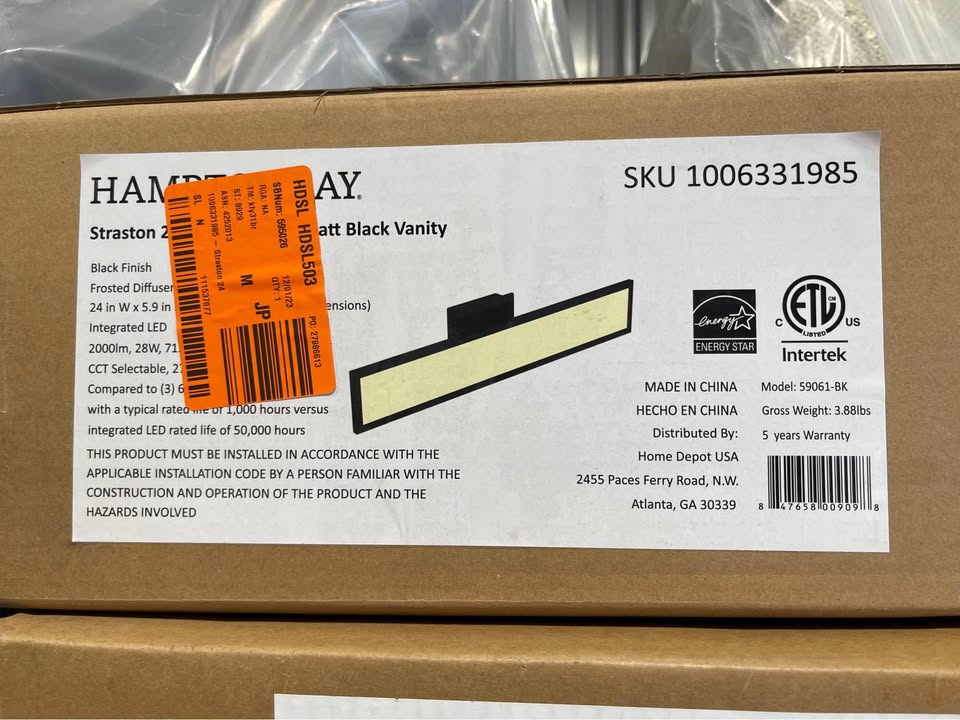 Hampton Bay Straston 24 in. 1-Light Black LED Adjustable Bathroom Vanity Light