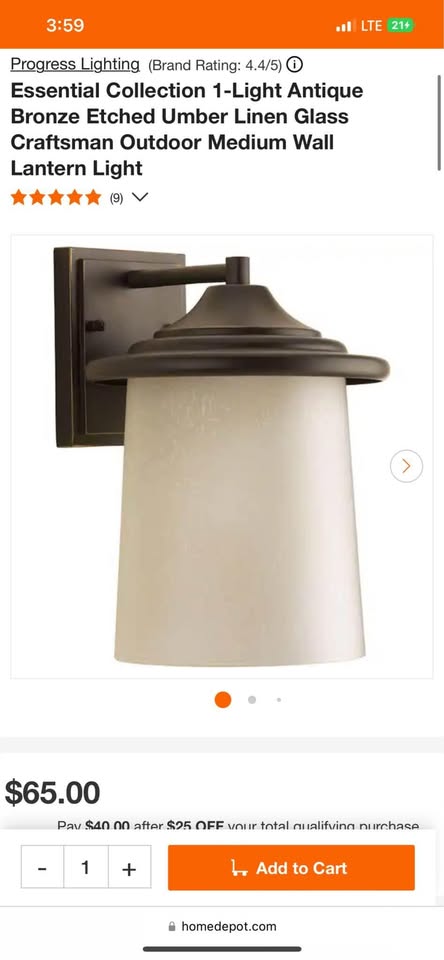 Progress Lighting Essential Collection 1-Light Antique Bronze Etched Umber Linen Glass Craftsman Outdoor Medium Wall Lantern Light