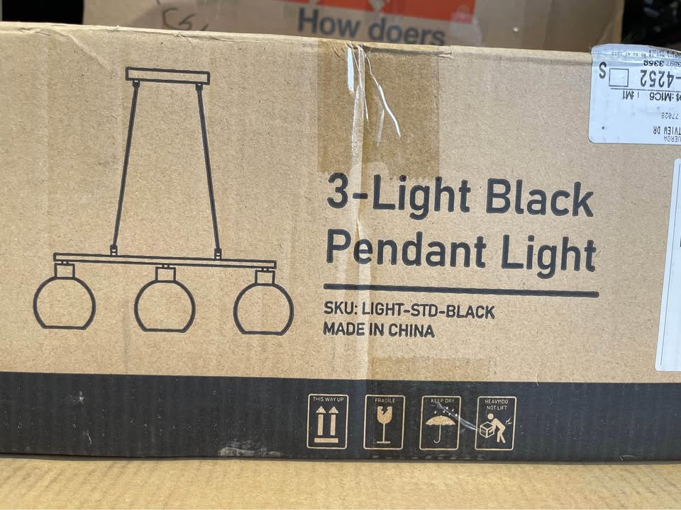 FestaLed 3-Light Black Linear Hanging Pendant Light Chandelier with Glass Shade