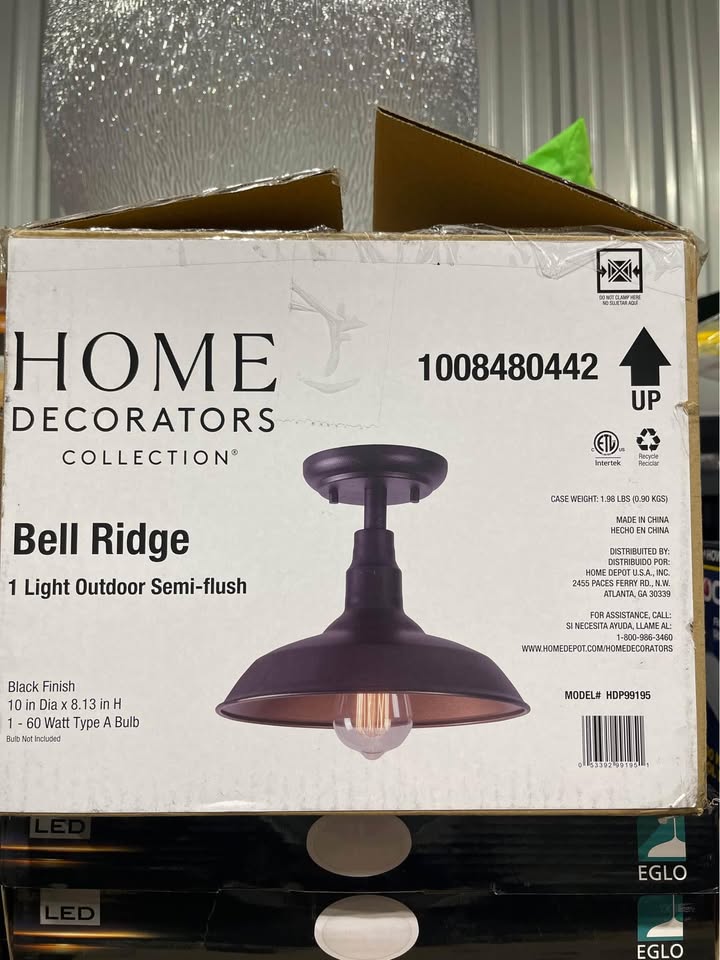 Home Decorators Bell Ridge 10 in. 1-Light Black Semi-Flush Mount
