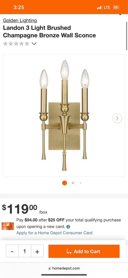 Golden Lighting Landon 3 Light Brushed Champagne Bronze Wall Sconce