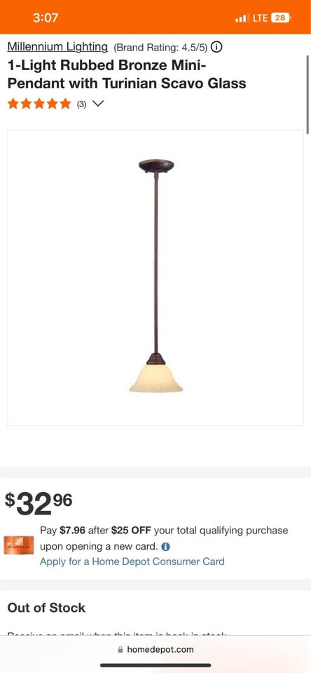 Millennium Lighting 1-Light Rubbed Bronze Mini-Pendant with Turinian Scavo Glass