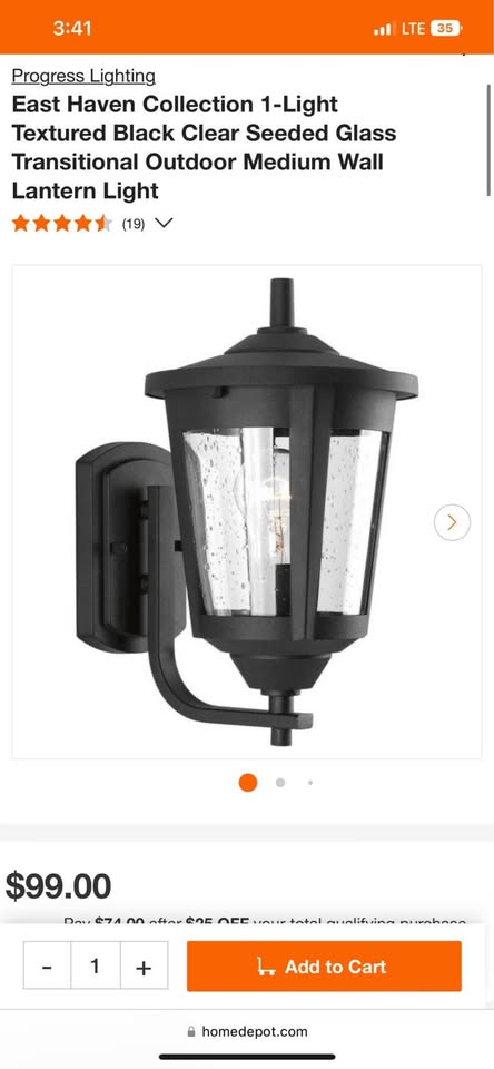 Progress Lighting East Haven Collection 1-Light Textured Black Clear Seeded Glass Transitional Outdoor Medium Wall Lantern Light