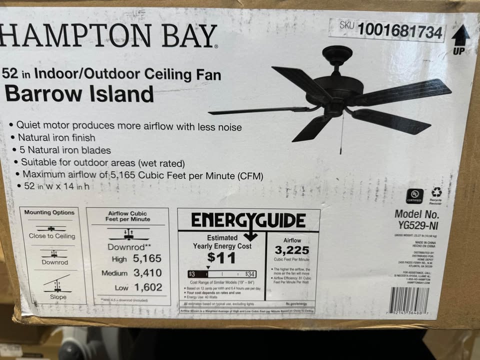 Hampton Bay Barrow Island 52 in. Indoor/Outdoor Wet Rated Natural Iron Ceiling fan