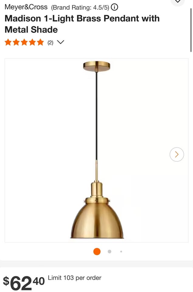 Meyer & Cross Madison 1-Light Brass Pendant with Metal Shade