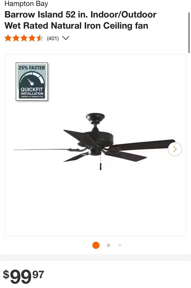 Hampton Bay Barrow Island 52 in. Indoor/Outdoor Wet Rated Natural Iron Ceiling fan