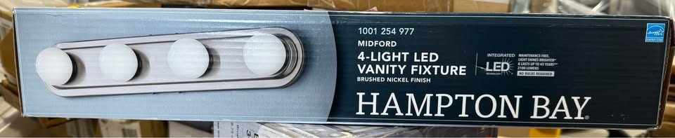 Hampton Bay Midford 24 in. 4-Light Brushed Nickel LED Vanity Light Bar with Frosted Shade