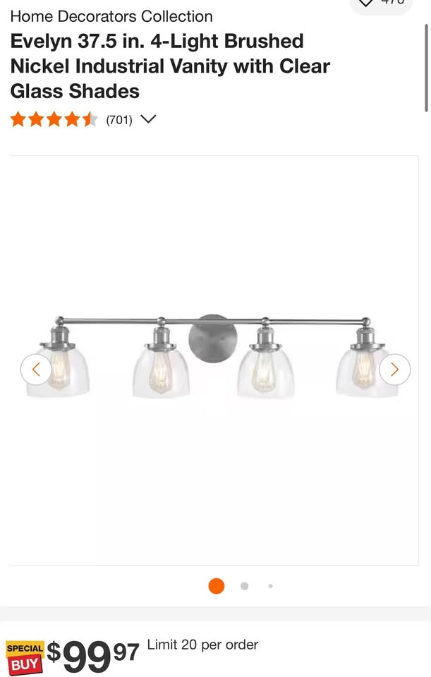 Home Decorators Collection Evelyn 37.5 in. 4-Light Brushed Nickel Industrial Vanity with Clear Glass Shades