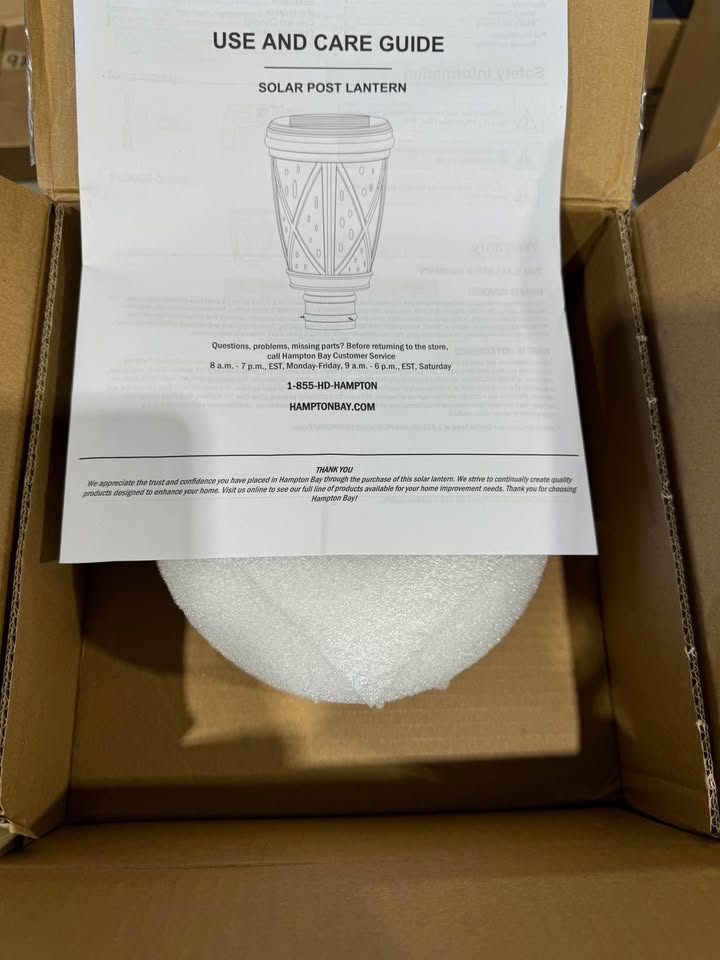 Hampton Bay Ravencrest 120 Lumens Black Outdoor Solar Post Lantern