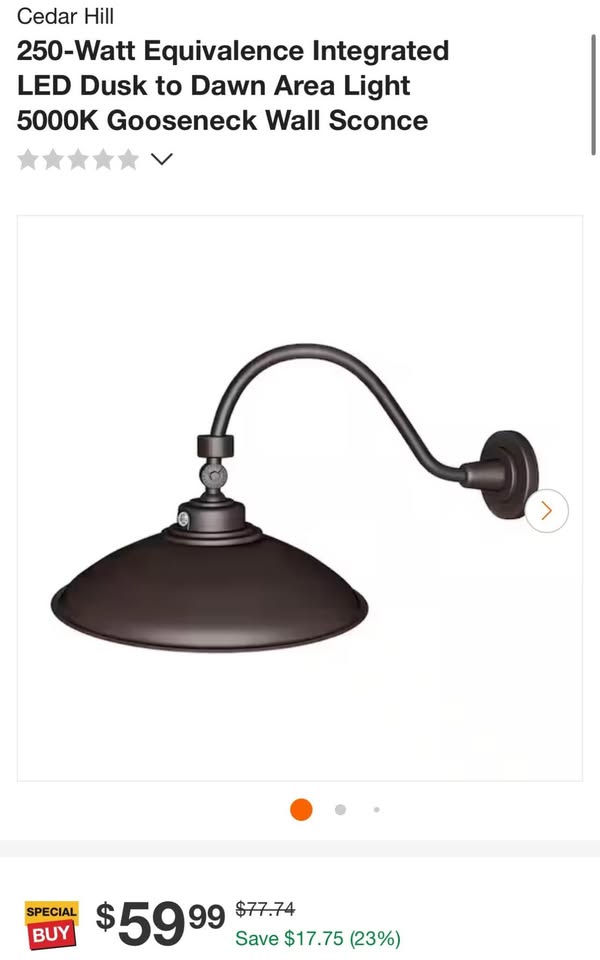 Cedar Hill 250-Watt Equivalence Integrated LED Dusk to Dawn Area Light 5000K Gooseneck Wall Sconce