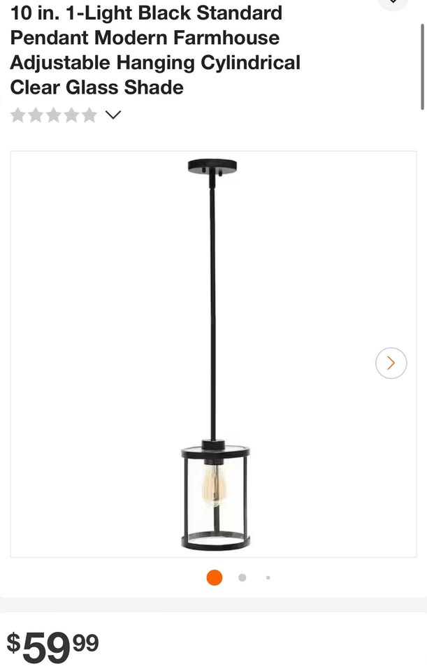 10 in. 1-Light Black Standard Pendant Modern Farmhouse Adjustable Hanging Cylindrical Clear Glass Shade