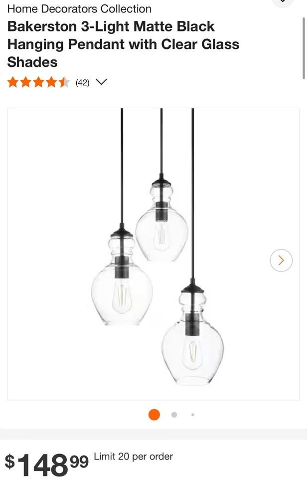 Home Decorators Collection Bakerston 3-Light Matte Black Hanging Pendant with Clear Glass Shades