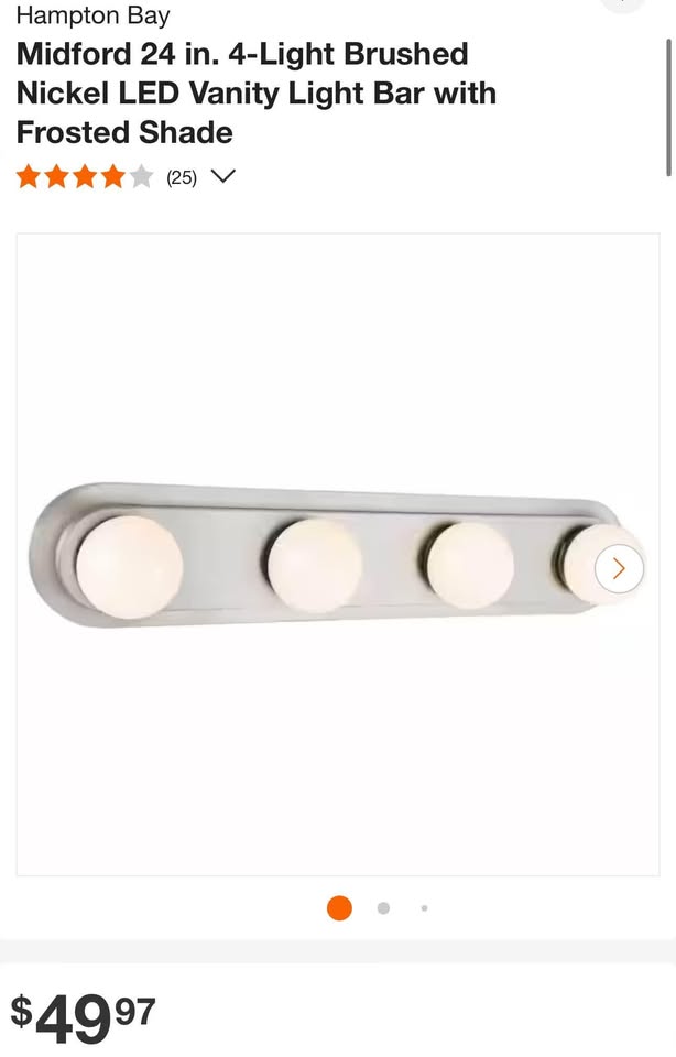 Hampton Bay Midford 24 in. 4-Light Brushed Nickel LED Vanity Light Bar with Frosted Shade