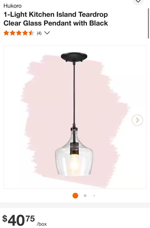 Hukoro 1-Light Kitchen Island Teardrop Clear Glass Pendant with Black