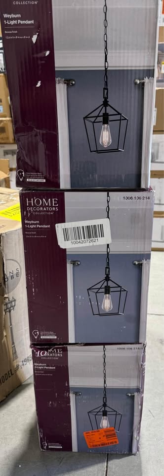 Home Decorators Collection Weyburn 1-Light Bronze Farmhouse Mini Pendant Light Fixture with Caged Metal Shade