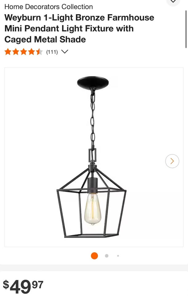 Home Decorators Collection Weyburn 1-Light Bronze Farmhouse Mini Pendant Light Fixture with Caged Metal Shade