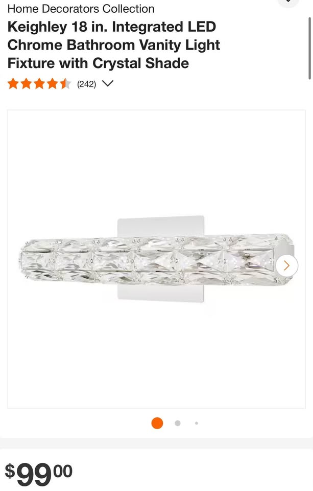 Home Decorators Collection Keighley 18 in. Integrated LED Chrome Bathroom Vanity Light Fixture with Crystal Shade