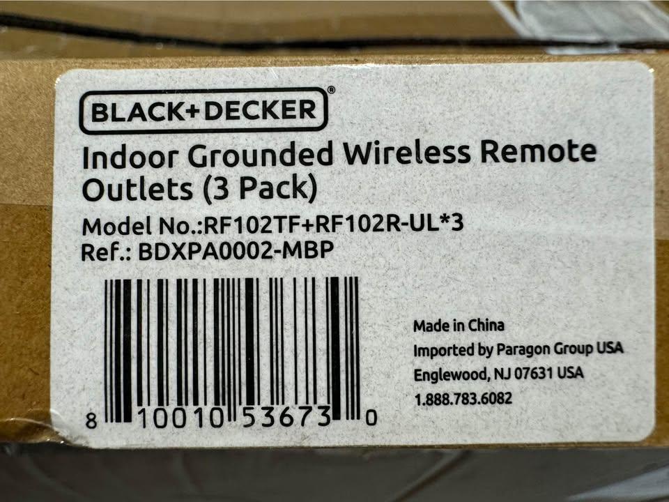 BLACK+DECKER 1 Amp to 15 Amp Plug-In Indoor Wireless Remote Control System with 3 Smart Adapters Grounded and 1 Remote, White