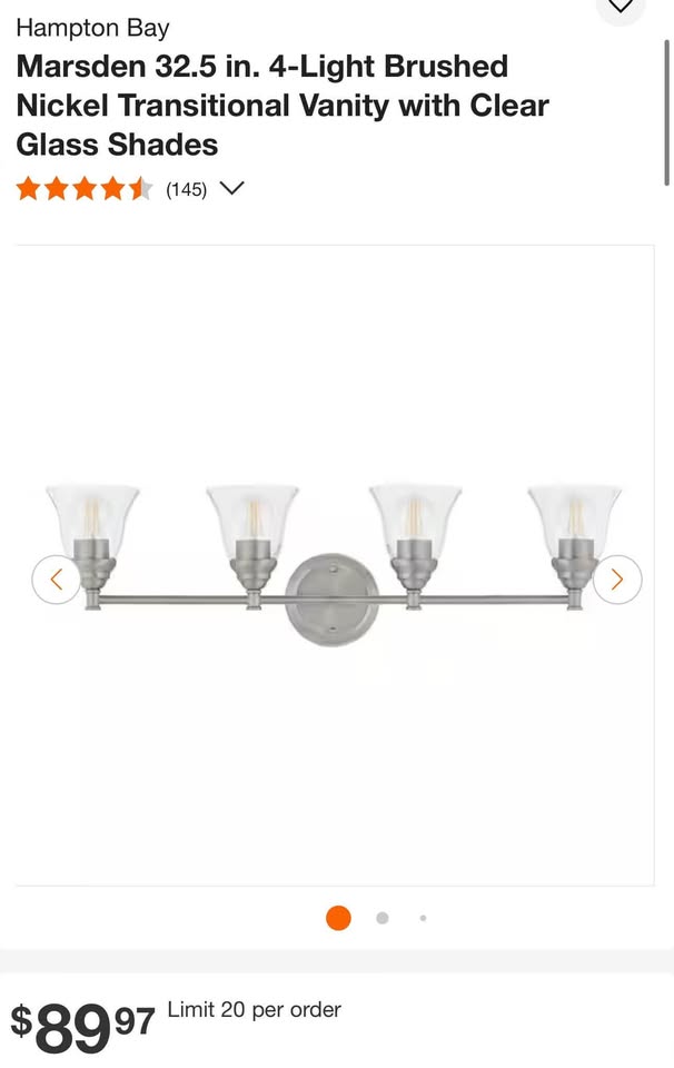 Hampton Bay Marsden 32.5 in. 4-Light Brushed Nickel Transitional Vanity with Clear Glass Shades