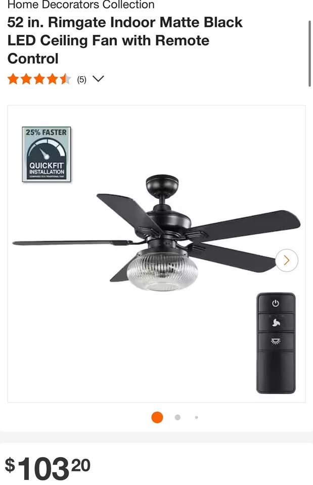 Home Decorators Collection 52 in. Rimgate Indoor Matte Black LED Ceiling Fan with Remote Control