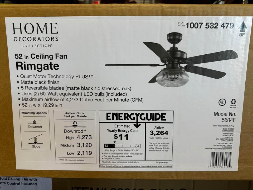 Home Decorators Collection 52 in. Rimgate Indoor Matte Black LED Ceiling Fan with Remote Control