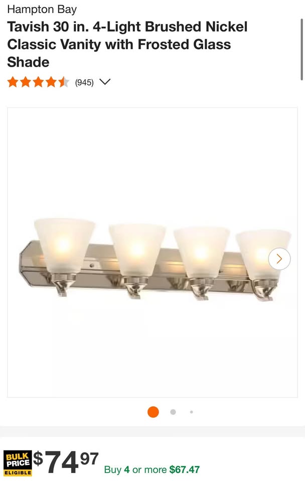 Hampton Bay Tavish 30 in. 4-Light Brushed Nickel Classic Vanity with Frosted Glass Shade