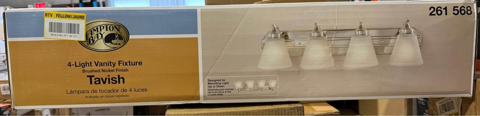 Hampton Bay Tavish 30 in. 4-Light Brushed Nickel Classic Vanity with Frosted Glass Shade