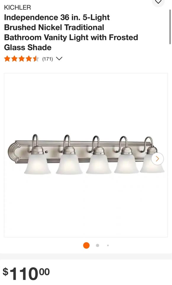 KICHLER Independence 36 in. 5-Light Brushed Nickel Traditional Bathroom Vanity Light with Frosted Glass Shade