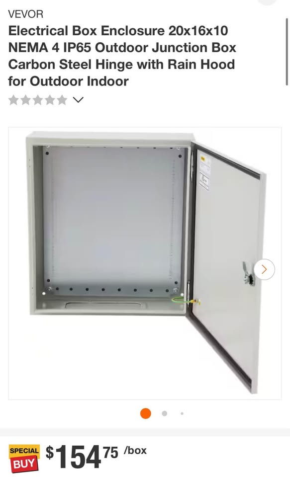 VEVOR Electrical Box Enclosure 20x16x10 NEMA 4 IP65 Outdoor Junction Box Carbon Steel Hinge with Rain Hood for Outdoor Indoor