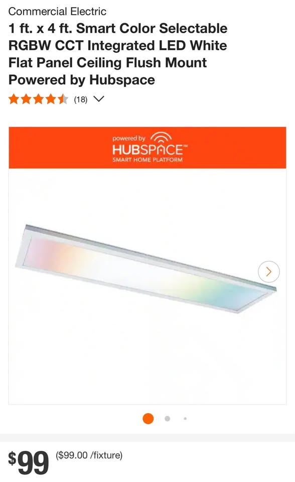 Commercial Electric 1 ft. x 4 ft. Smart Color Selectable RGBW CCT Integrated LED White Flat Panel Ceiling Flush Mount Powered by Hubspace