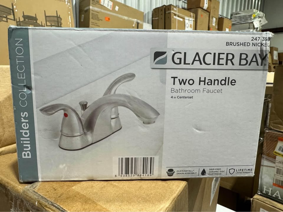 Glacier Bay Builders 4 in. Centerset Double Handle Low-Arc Bathroom Faucet in Brushed Nickel