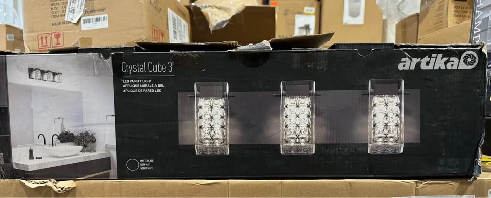 Artika Crystal Cube 20 in. 3 Light Matte Black Modern Integrated LED 5 CCT Vanity Light Bar for Bathroom
