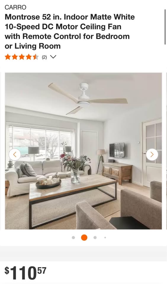CARRO Montrose 52 in. Indoor Matte White 10-Speed DC Motor Ceiling Fan with Remote Control for Bedroom or Living Room