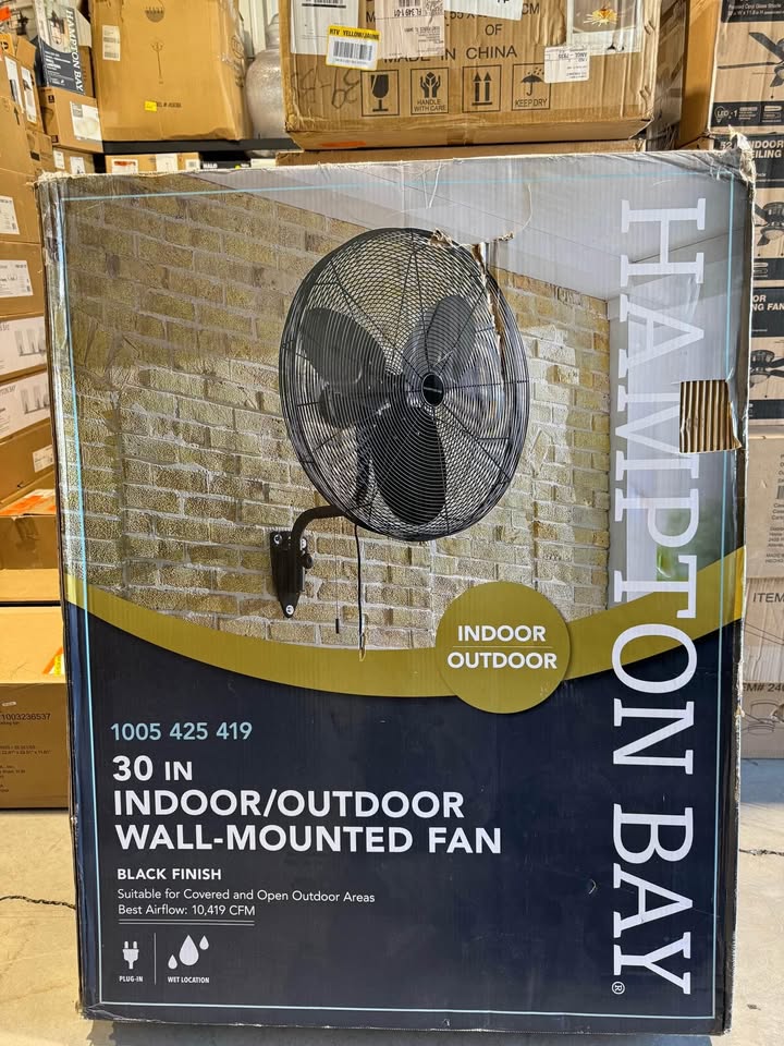 Hampton Bay 30 in. 3-Speed High Velocity Black Wall Mount Fan with 3 Blades