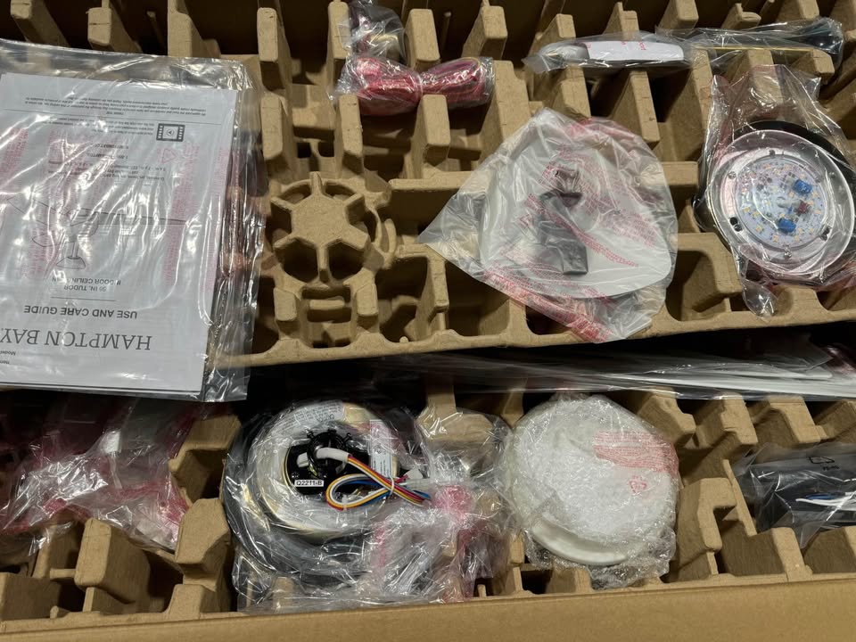 Hampton Bay Tudor 56 in. Indoor Brushed Gold with White Blades Ceiling Fan with Adjustable White Integrated LED with Remote Included