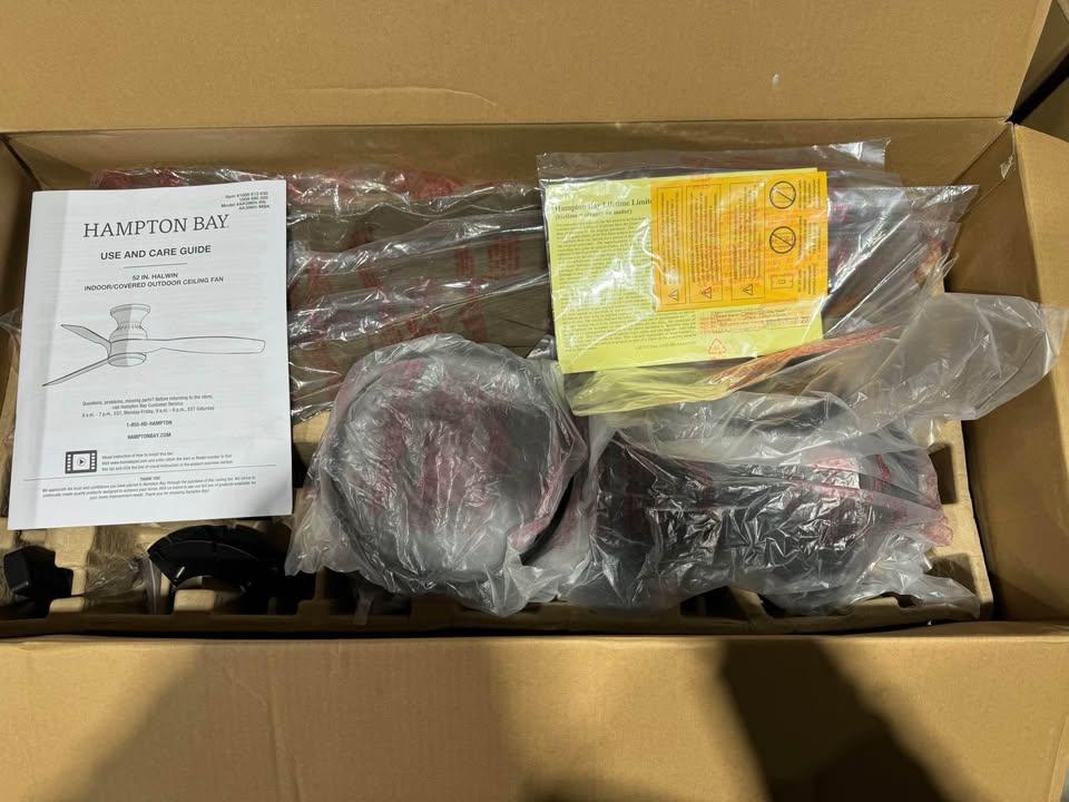 Hampton Bay Halwin 52 in. Indoor/Outdoor Matte Black Low Profile Ceiling Fan with Adjustable White LED with Remote Included