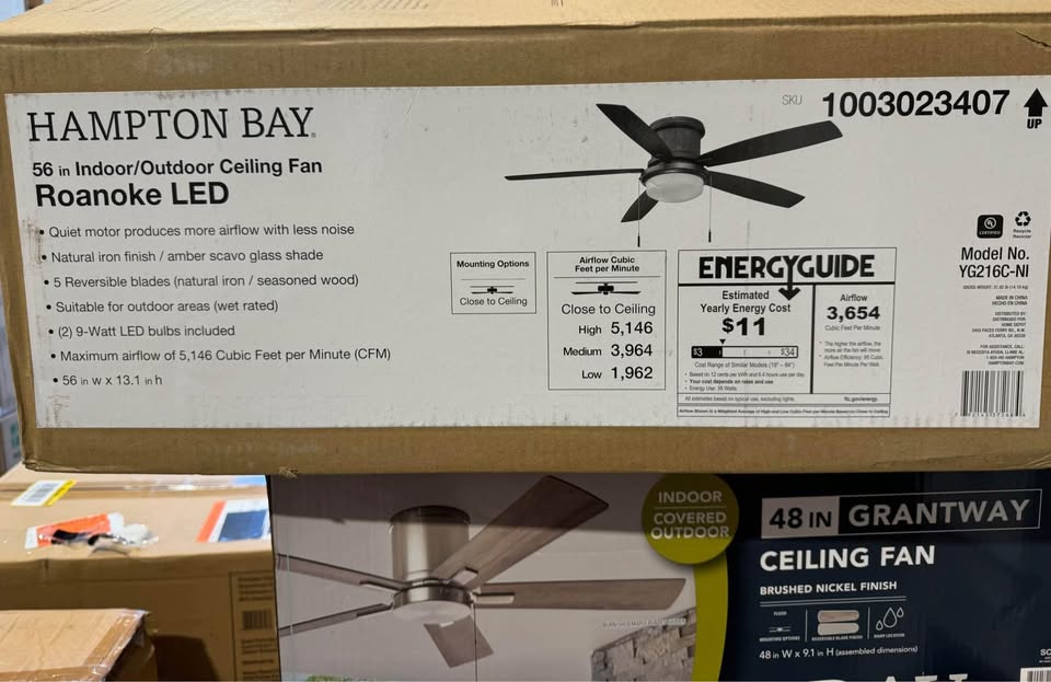 Hampton Bay Roanoke 56 in. Indoor/Outdoor Wet Rated Natural Iron Ceiling Fan with LED bulbs Included