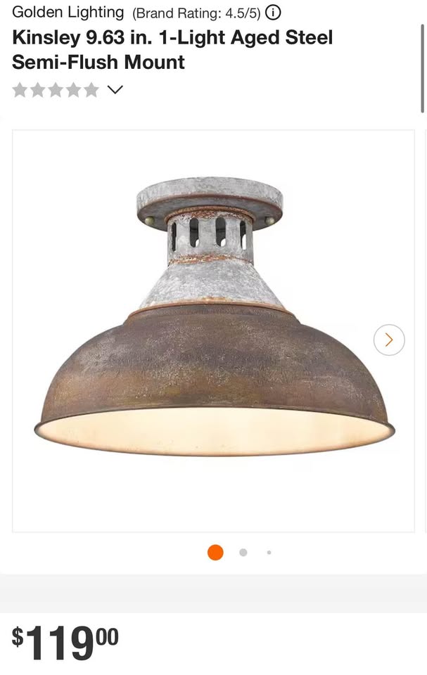 Golden Lighting Kinsley 9.63 in. 1-Light Aged Steel Semi-Flush Mount