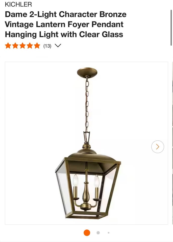 KICHLER Dame 2-Light Character Bronze Vintage Lantern Foyer Pendant Hanging Light with Clear Glass