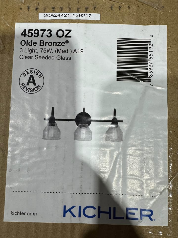 KICHLER Avery 24 in. 3-Light Olde Bronze Vintage Bathroom Vanity Light with Clear Seeded Glass