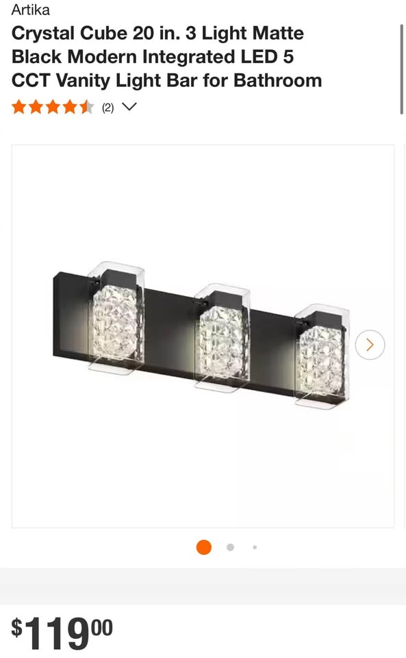 Artika Crystal Cube 20 in. 3 Light Matte Black Modern Integrated LED 5 CCT Vanity Light Bar for Bathroom