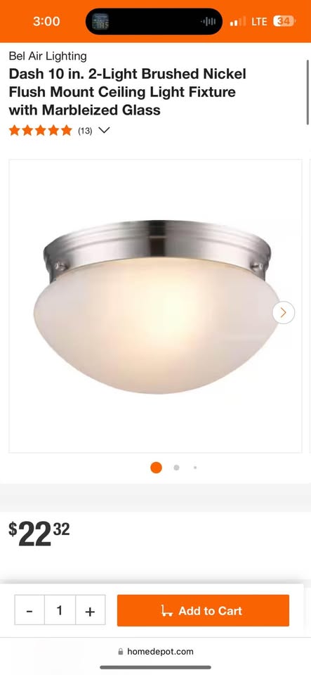 Bel Air Lighting Dash 10 in. 2-Light Brushed Nickel Flush Mount Ceiling Light Fixture with Marbleized Glass