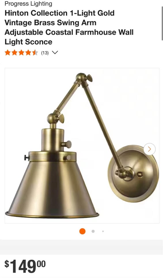 Progress Lighting Hinton Collection 1-Light Gold Vintage Brass Swing Arm Adjustable Coastal Farmhouse Wall Light Sconce