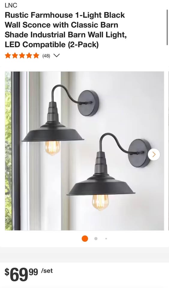 LNC Rustic Farmhouse 1-Light Black Wall Sconce with Classic Barn Shade Industrial Barn Wall Light, LED Compatible (2-Pack)