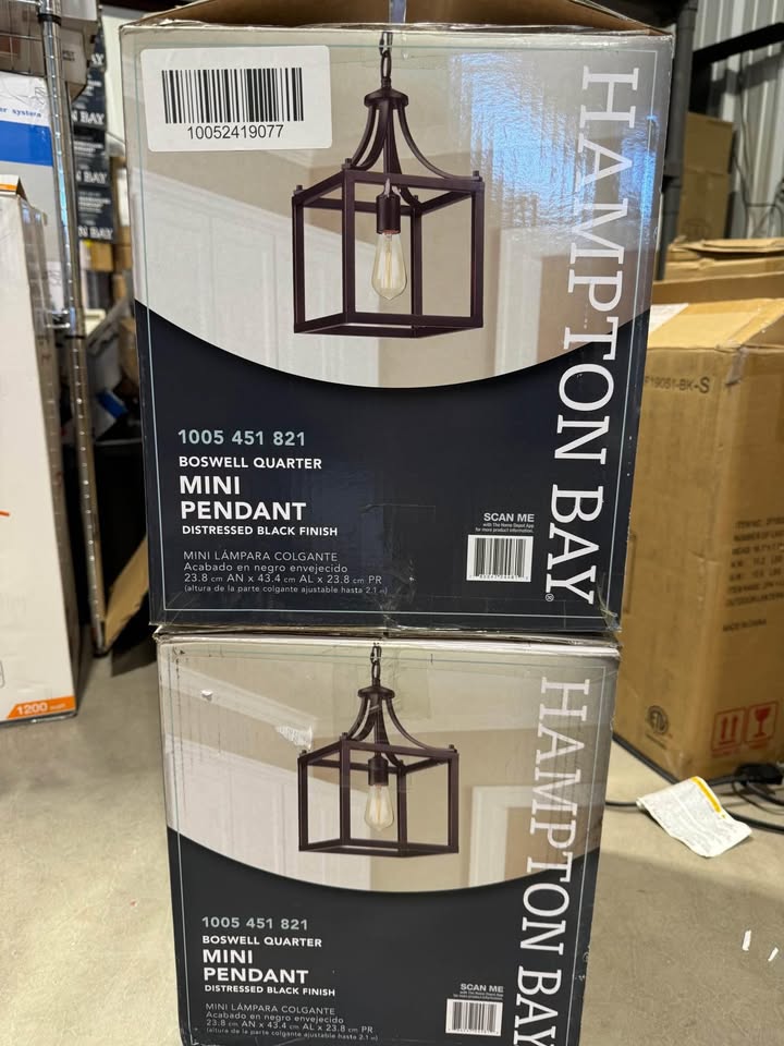 Hampton Bay Boswell Quarter 9-1/2 in. 1-Light Distressed Black Farmhouse Mini-Pendant Kitchen Light