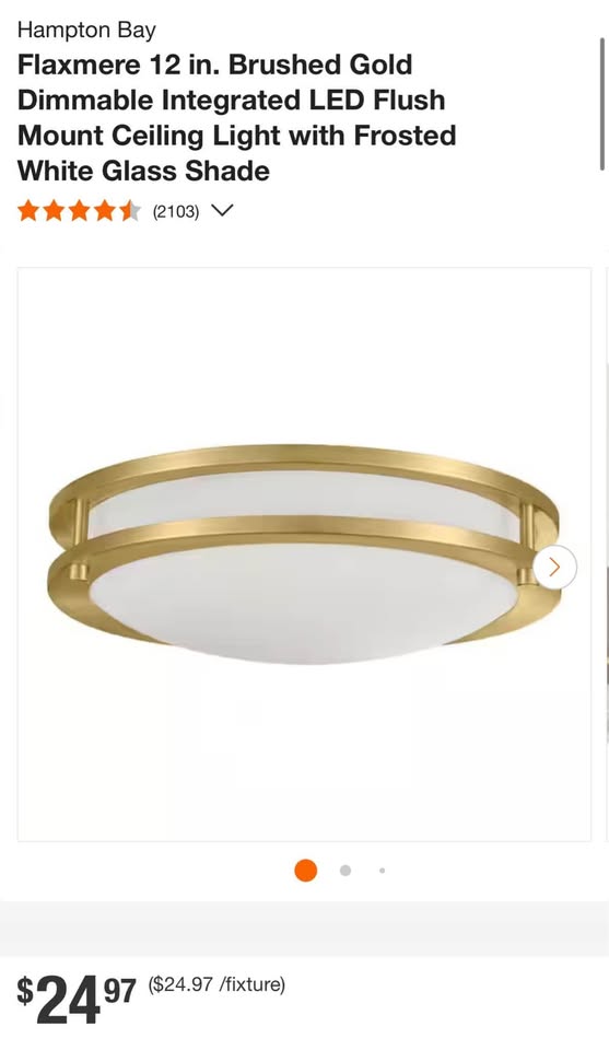 Hampton Bay Flaxmere 12 in. Brushed Gold Dimmable Integrated LED Flush Mount Ceiling Light with Frosted White Glass Shade