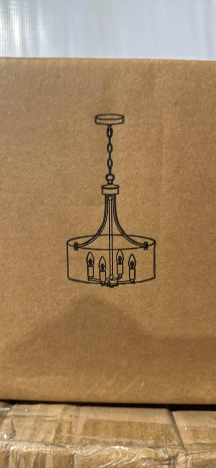 LNC 4-Light Modern Black Chandelier Drum Candlestick Island Chandelier Pendant Light with Fabric Shade