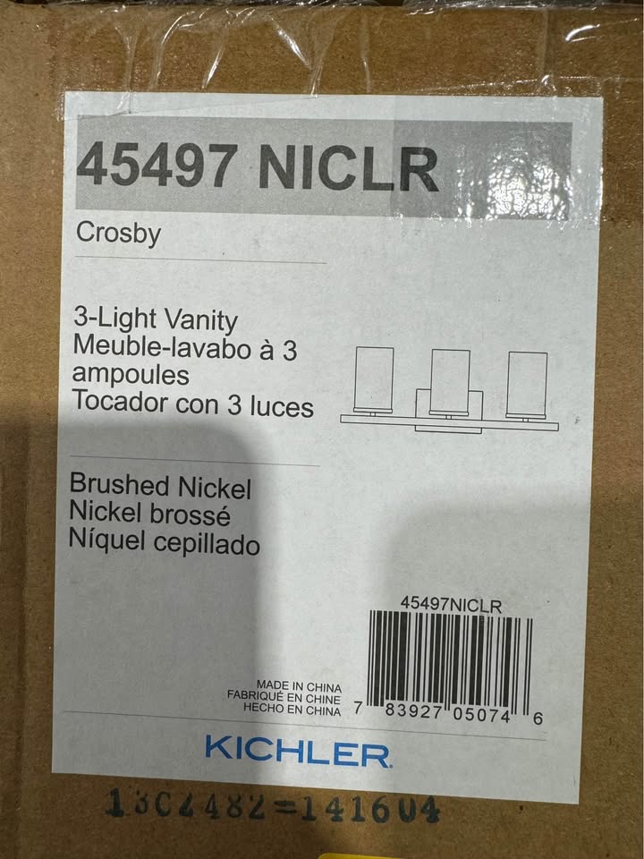 KICHLER Crosby 23 in. 3-Light Brushed Nickel Contemporary Bathroom Vanity Light with Clear Glass