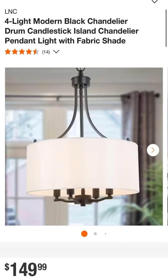 LNC 4-Light Modern Black Chandelier Drum Candlestick Island Chandelier Pendant Light with Fabric Shade
